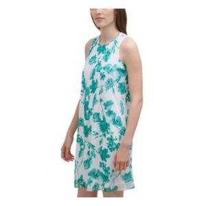 Calvin Klein Floral Shift Dress teal